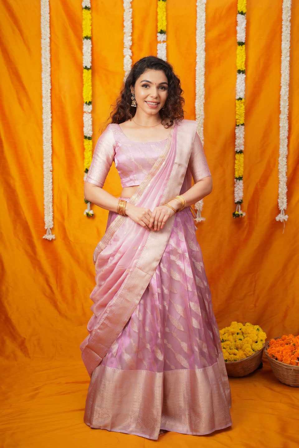 Aalaya Pink Banarasi Half Saree