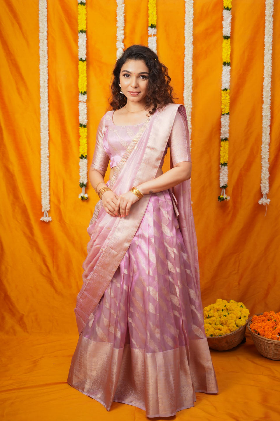 Aalaya Pink Banarasi Half Saree