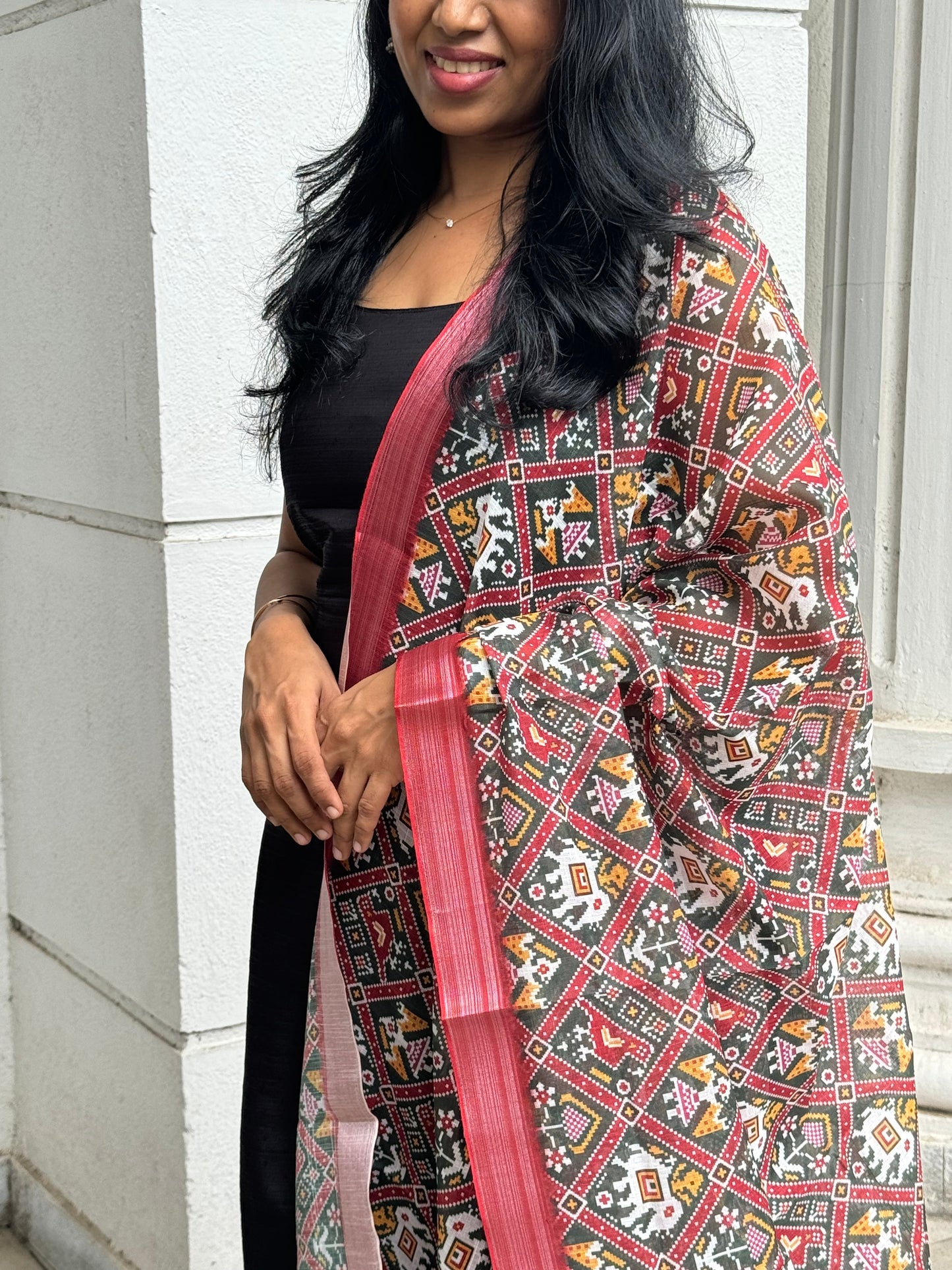 Dharvi Black With Maroon & Green Dupatta