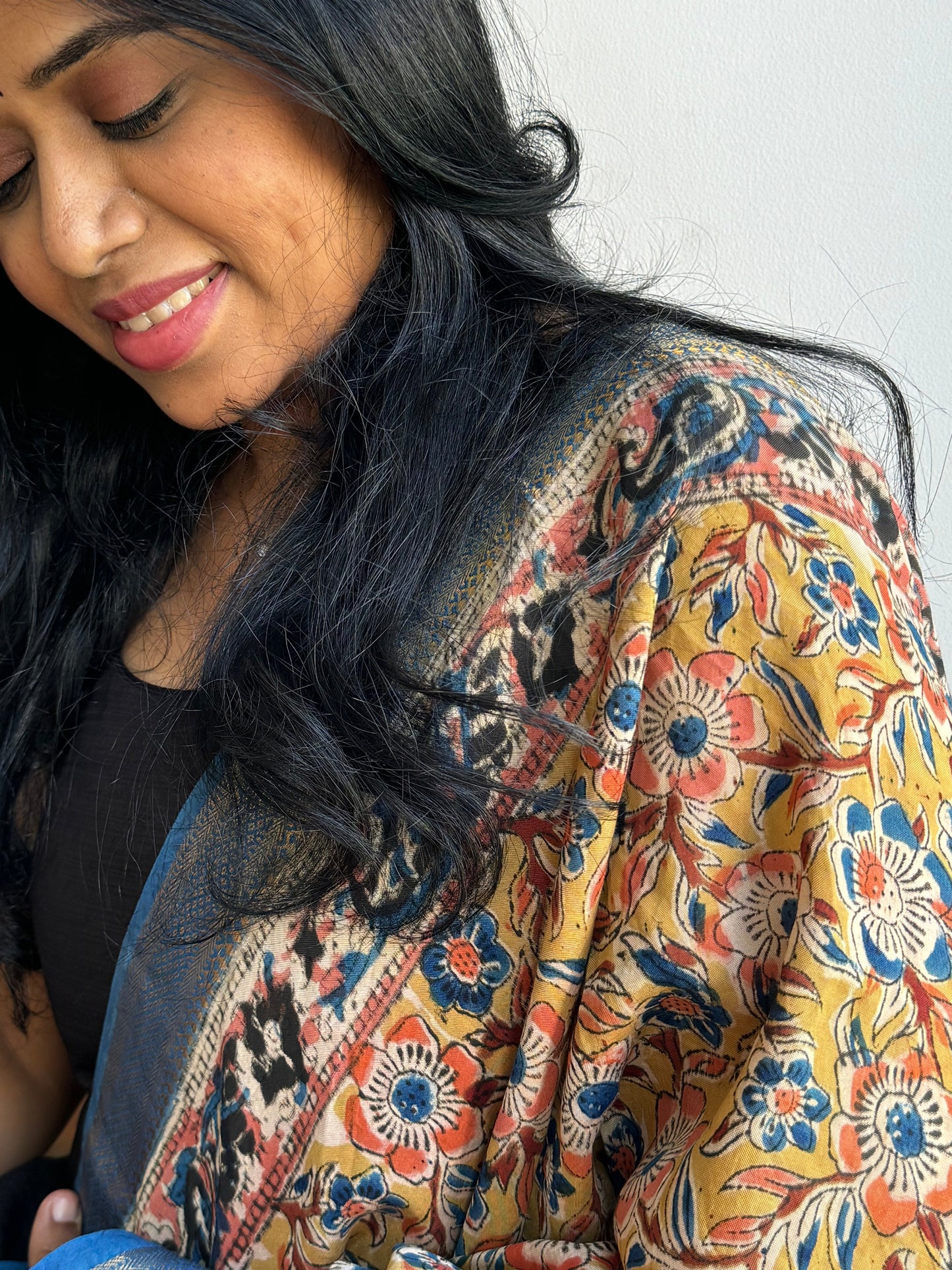 Dharvi Black With Mustard & Blue Dupatta