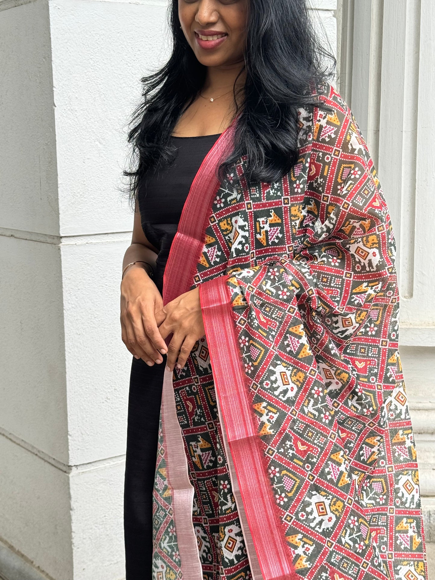Dharvi Black With Maroon & Green Dupatta