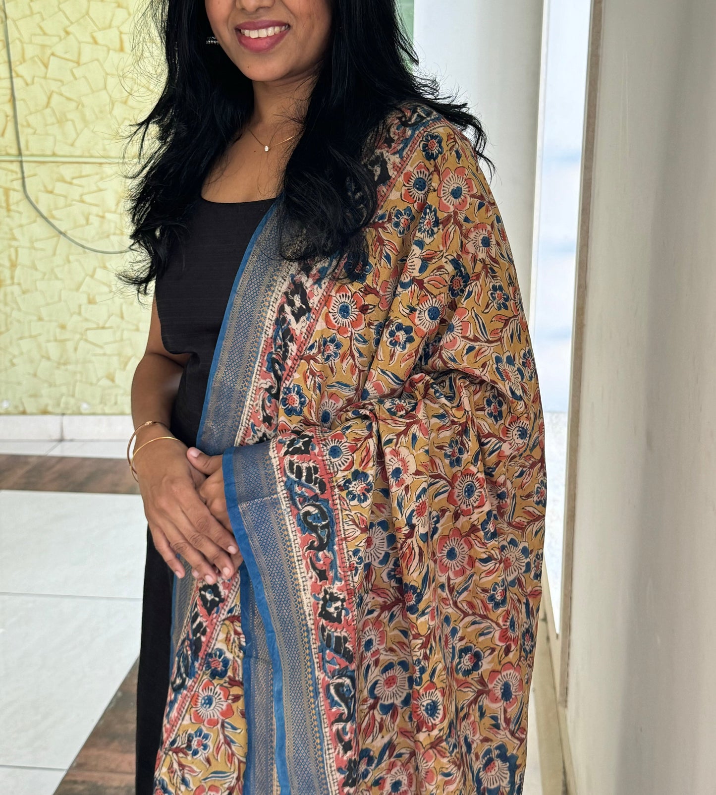 Dharvi Black With Mustard & Blue Dupatta