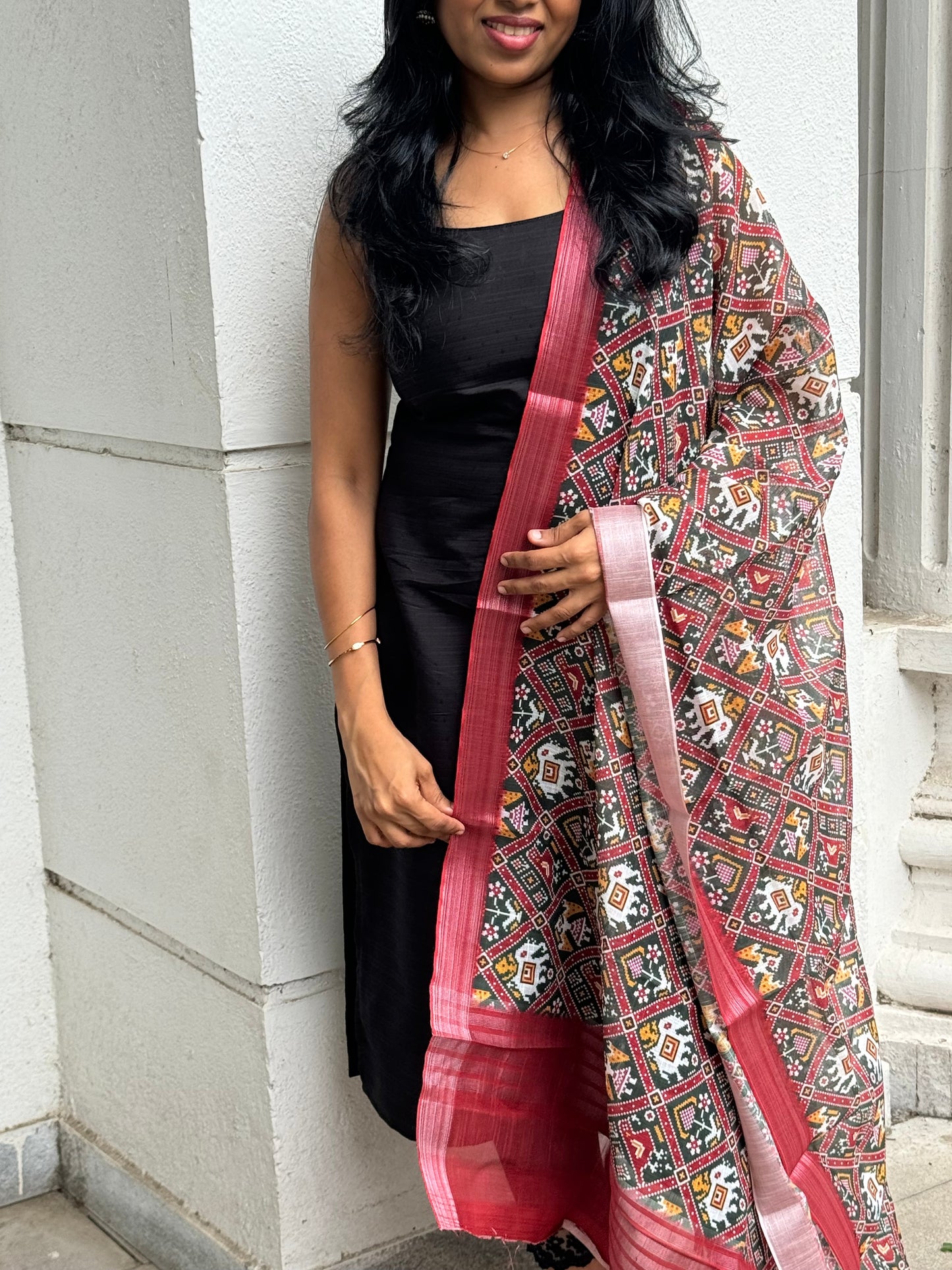 Dharvi Black With Maroon & Green Dupatta
