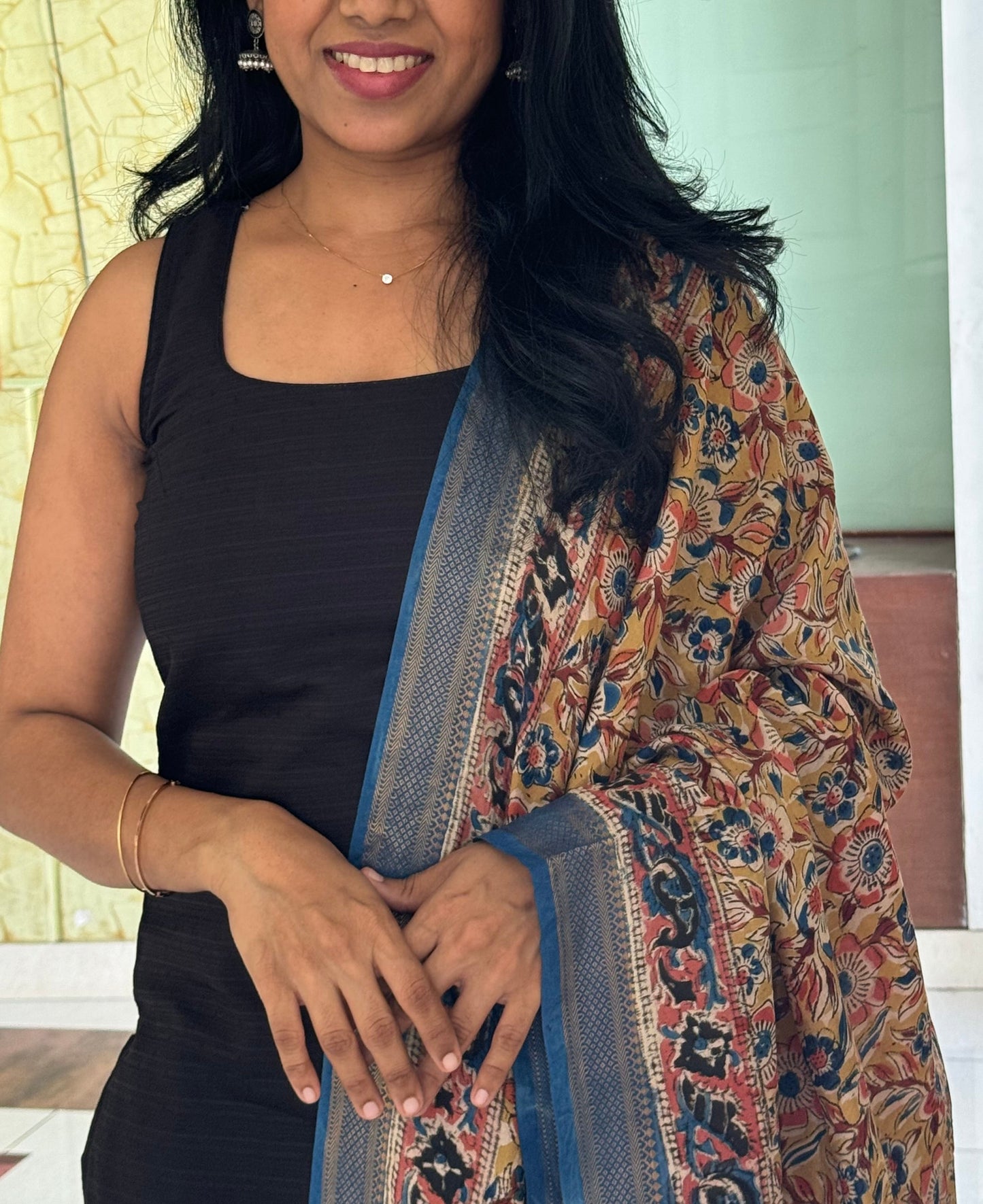 Dharvi Black With Mustard & Blue Dupatta