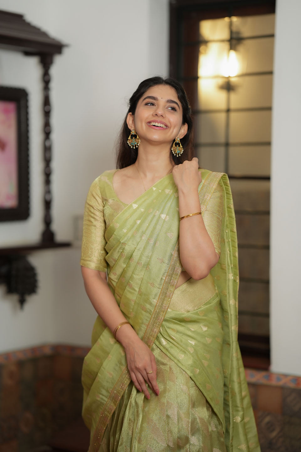 Aalaya Green Banarasi Half Saree