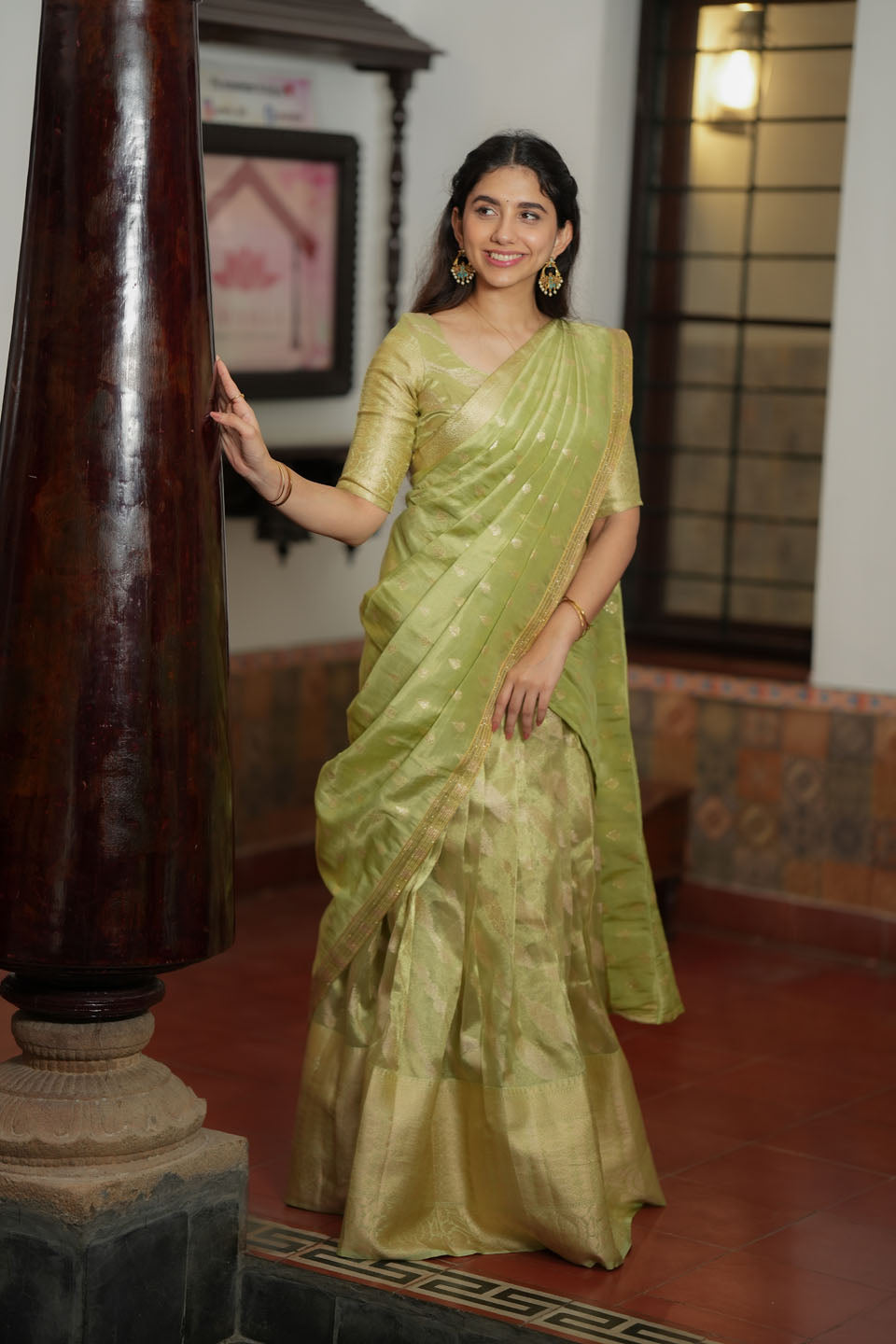Aalaya Green Banarasi Half Saree