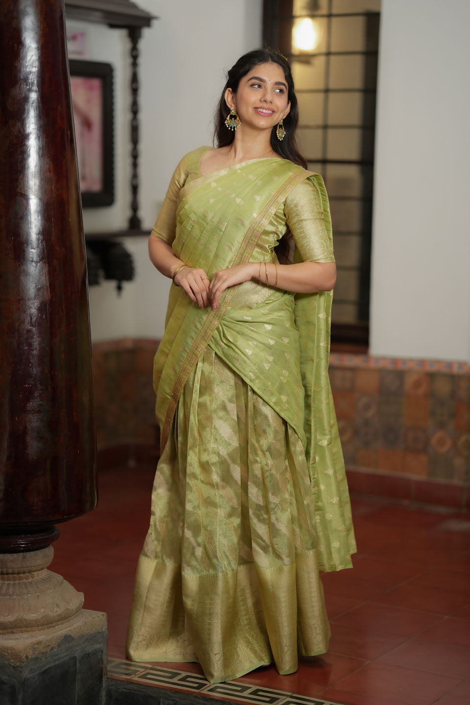 Aalaya Green Banarasi Half Saree