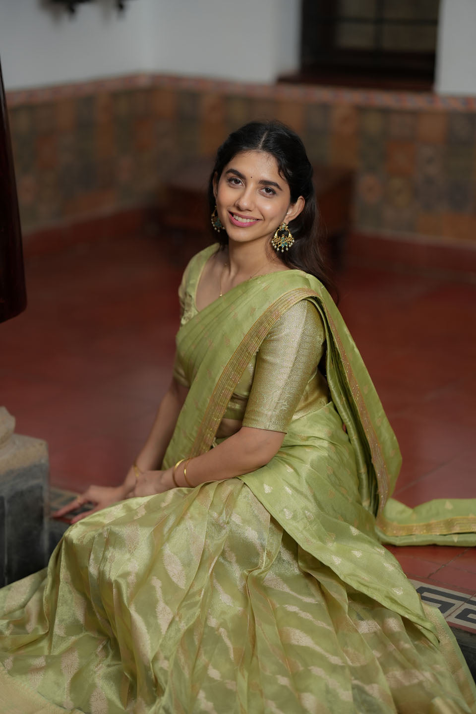 Aalaya Green Banarasi Half Saree