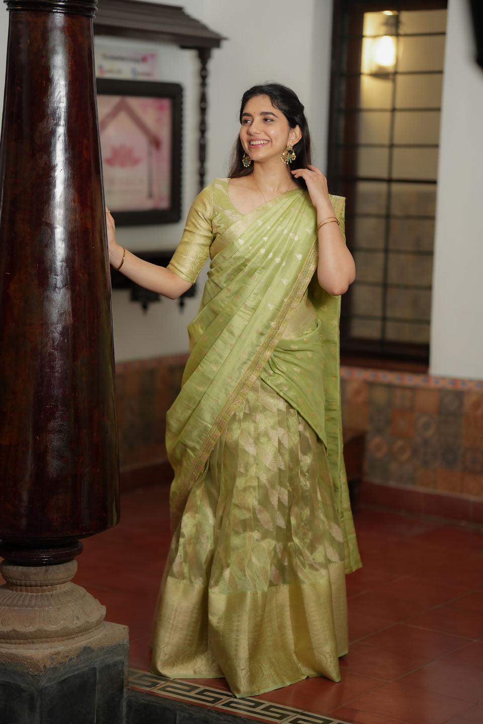 Aalaya Green Banarasi Half Saree