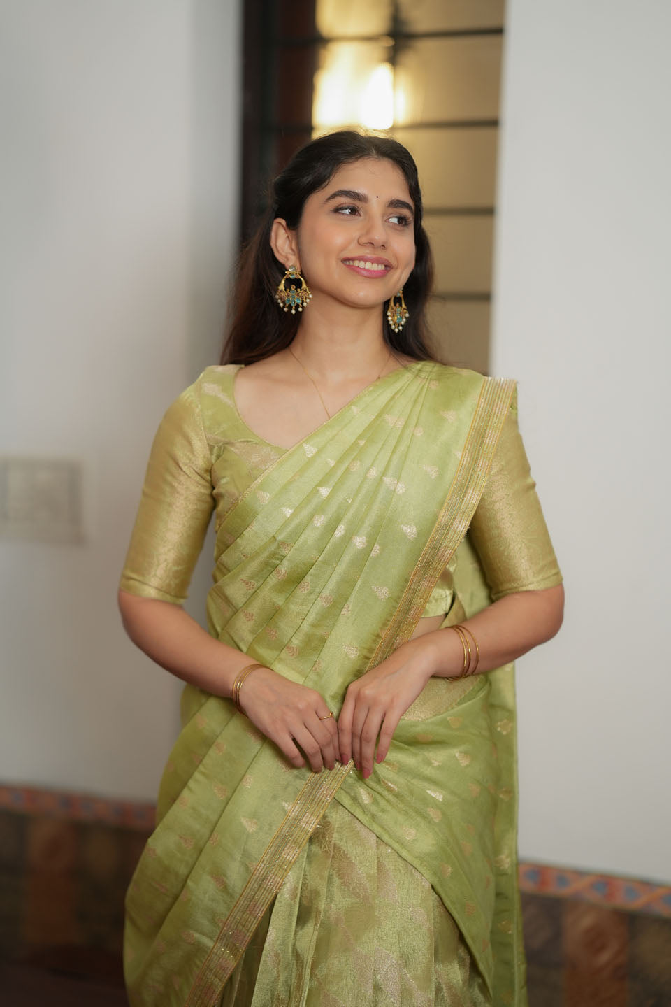 Aalaya Green Banarasi Half Saree