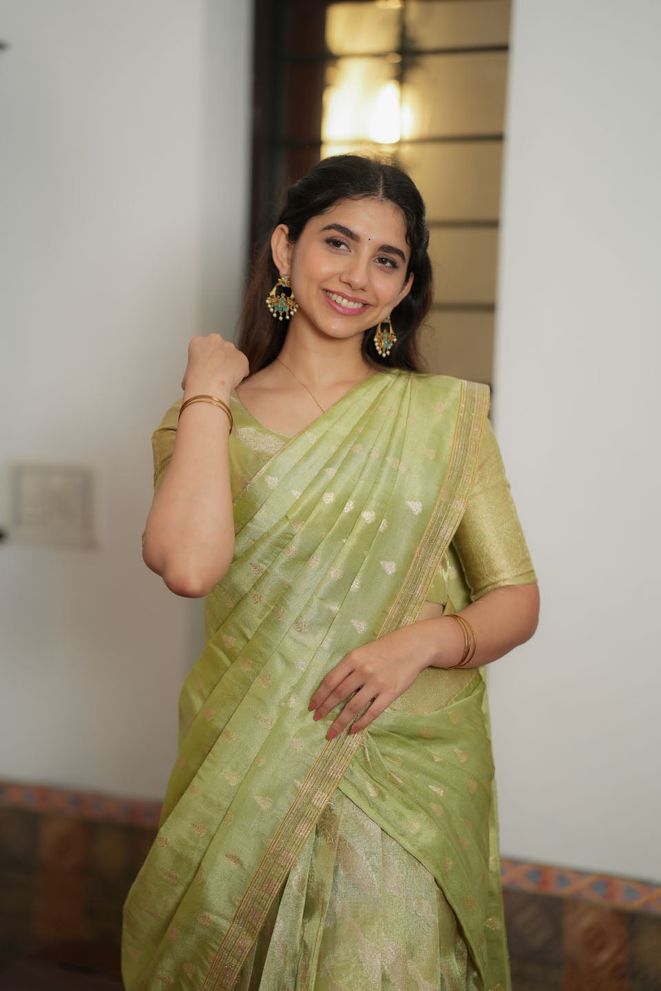 Aalaya Green Banarasi Half Saree