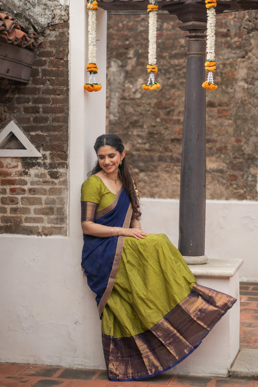 Pooja Olive Green with Navy