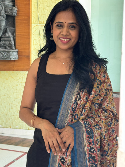 Dharvi Black With Mustard & Blue  Dupatta