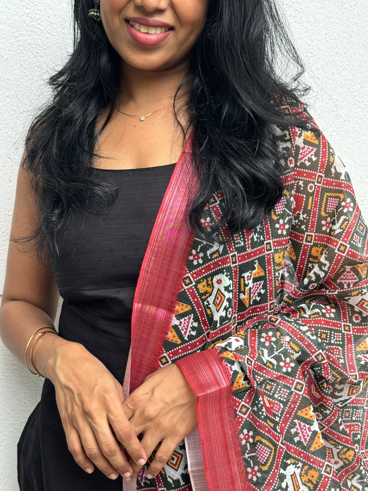 Dharvi Black With Maroon & Green Dupatta