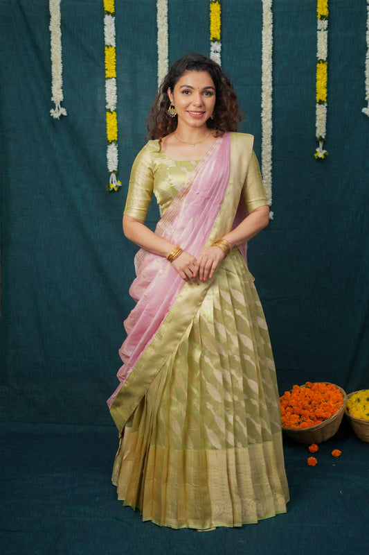 Aalaya Green with Pink Banarasi Half Saree